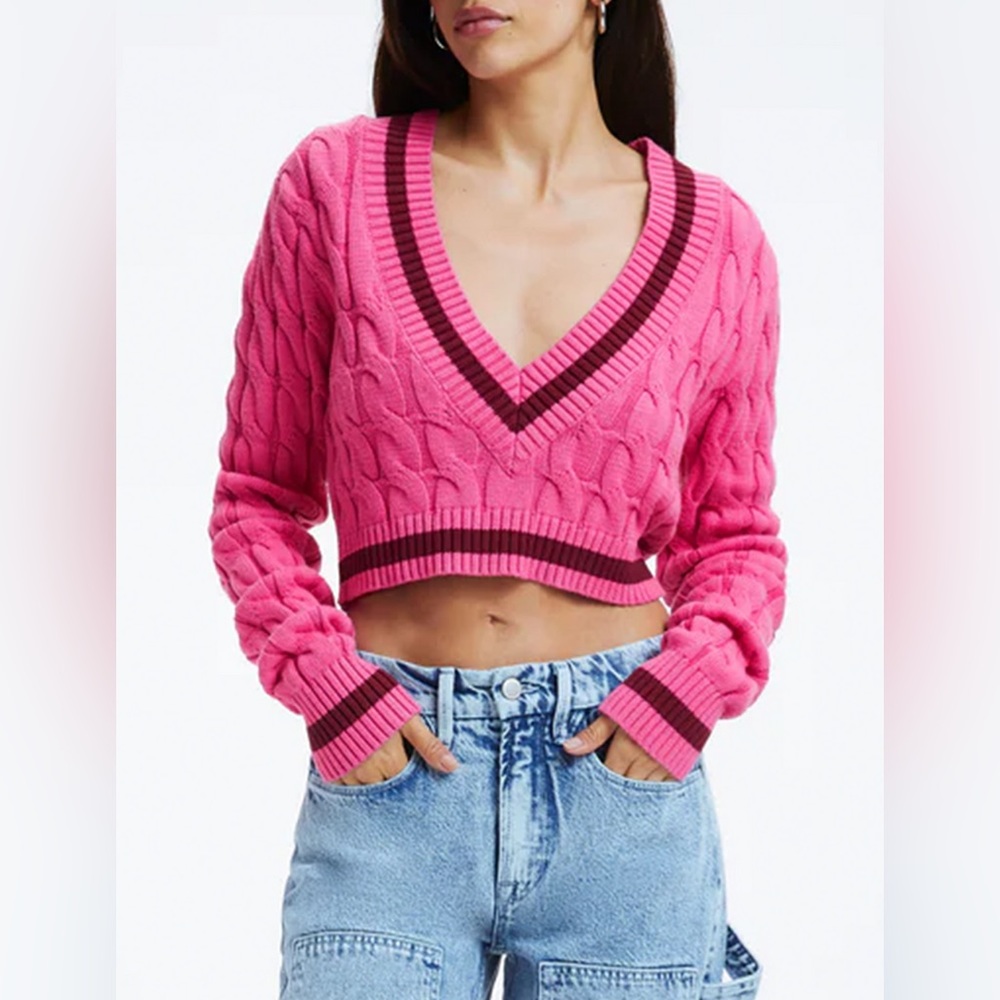 Good American Cropped Collegiate Sweater